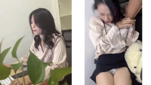 疫情老公回不来 白领少妇上班寂寞被领导口爆