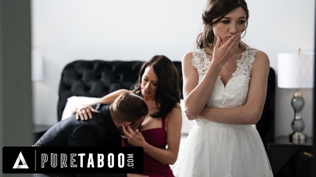 新娘发现焦虑的未婚夫吮吸他充满爱心的继母的乳房